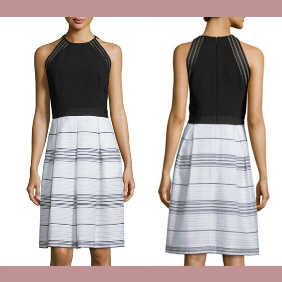 NWT‎ $485 Carmen Marc Valvo Sleeveless Combo Striped Dress [SZ 8 ]
